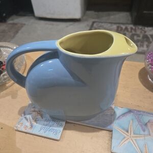 Blue and Yellow Ceramic Pitcher